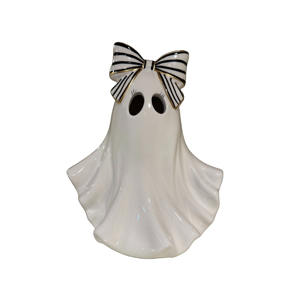 Goblin & Ghoul Halloween Light Up Ghost Girl with Black & White Striped Bow NWT